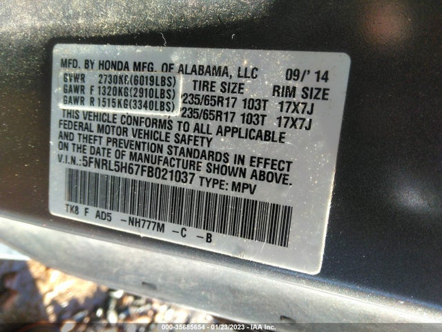2015 Honda Odyssey, VIN: 5FNRL5H67FB021037