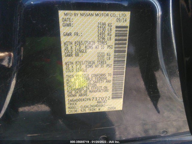 2015 Nissan Frontier, VIN: 1N6AD0ER2FN717072