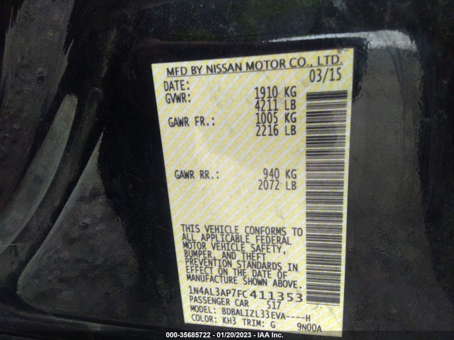 2015 NISSAN ALTIMA 2.5 SV VIN: 1N4AL3AP7FC411353