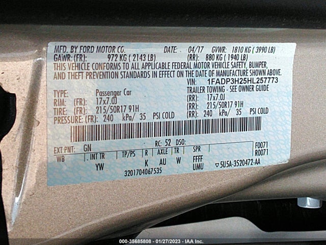 2017 Ford Focus, VIN: 1FADP3H25HL257773
