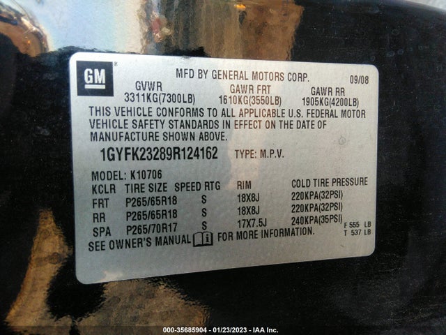 1GYFK23289R124162 Cadillac Escalade