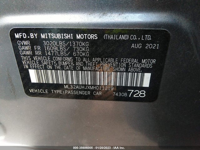 2021 Mitsubishi Mirage, VIN: ML32AUHJXMH011219