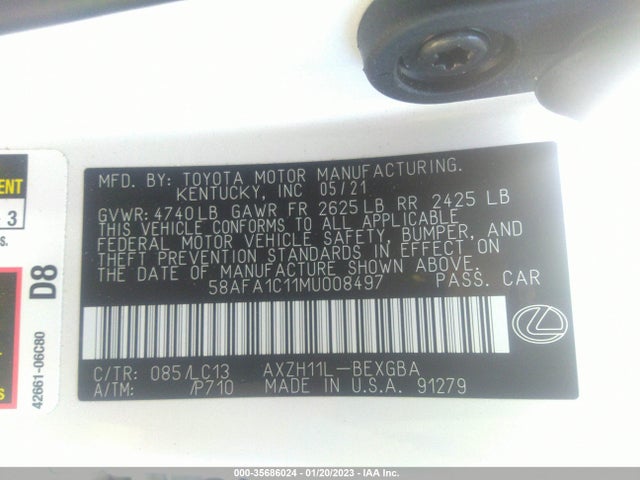 2021 Lexus ES, VIN: 58AFA1C11MU008497