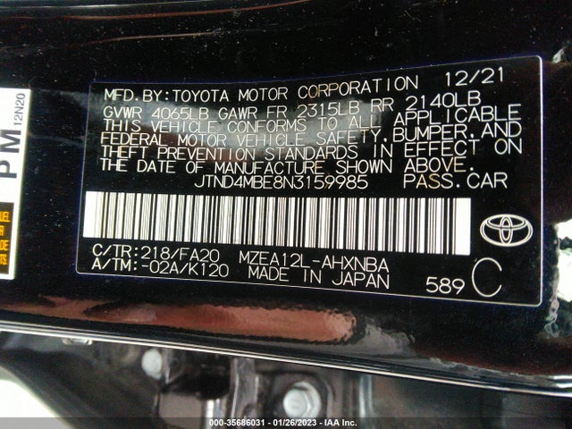 2022 Toyota Corolla, VIN: JTND4MBE8N3159985