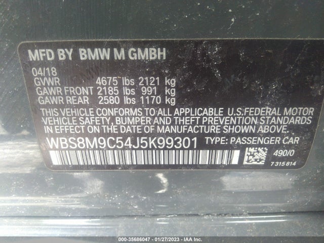 2018 BMW M3, VIN: WBS8M9C54J5K99301