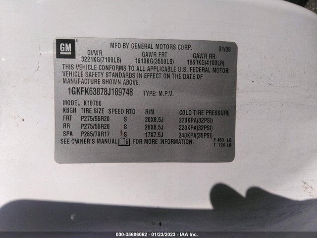 GMC YUKON DENALI 2008 1GKFK63878J189748 Image 9