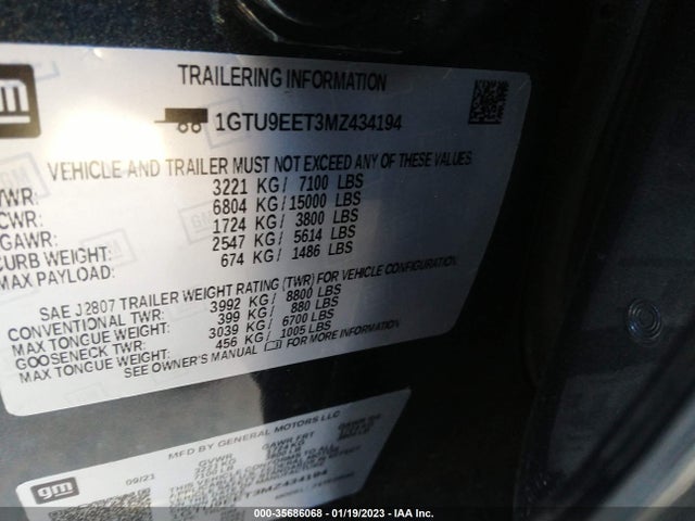 2021 GMC Sierra 1500, VIN: 1GTU9EET3MZ434194