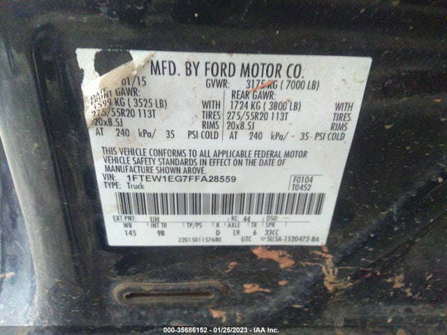 2015 FORD F-150 XLT/XL/LARIAT/PLATINUM VIN: 1FTEW1EG7FFA28559