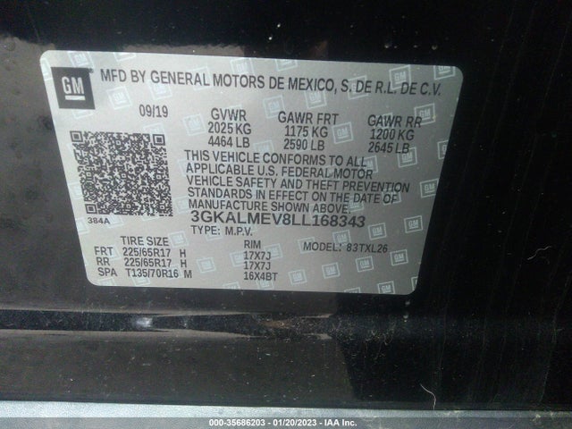 2020 GMC TERRAIN SLE VIN: 3GKALMEV8LL168343