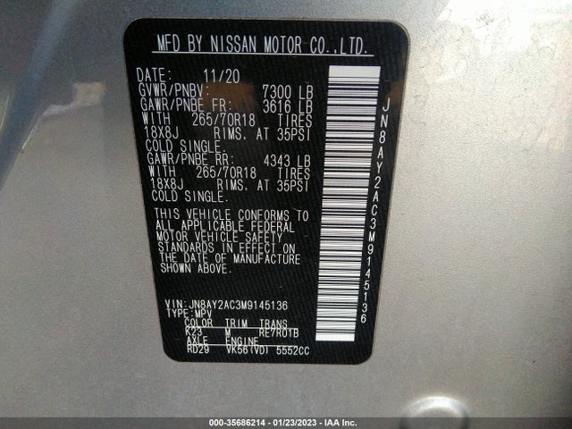 2021 Nissan Armada, VIN: JN8AY2AC3M9145136