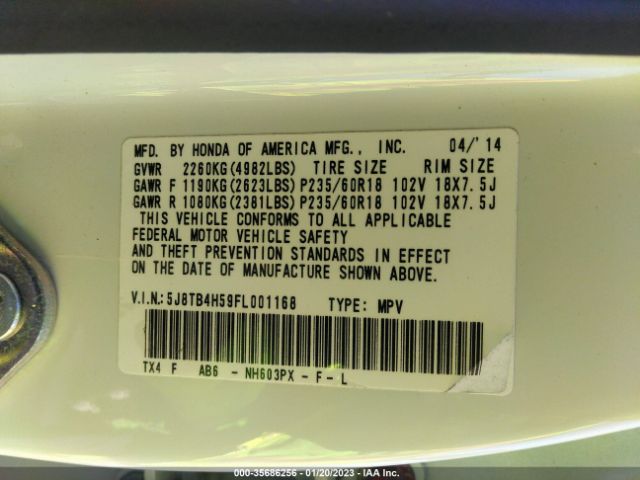 5J8TB4H59FL001168 Acura Rdx Tech Pkg