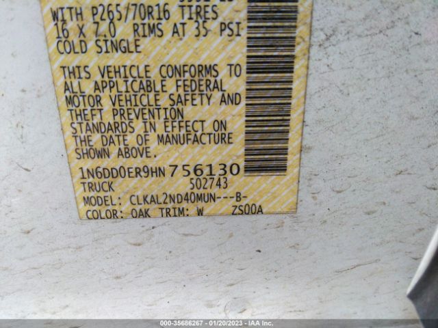 1N6DD0ER9HN756130 Nissan Frontier Sv V6