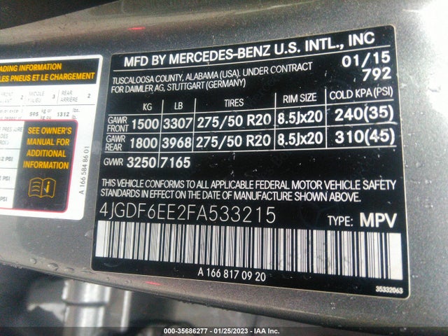 2015 Mercedes-Benz GL-Class, VIN: 4JGDF6EE2FA533215