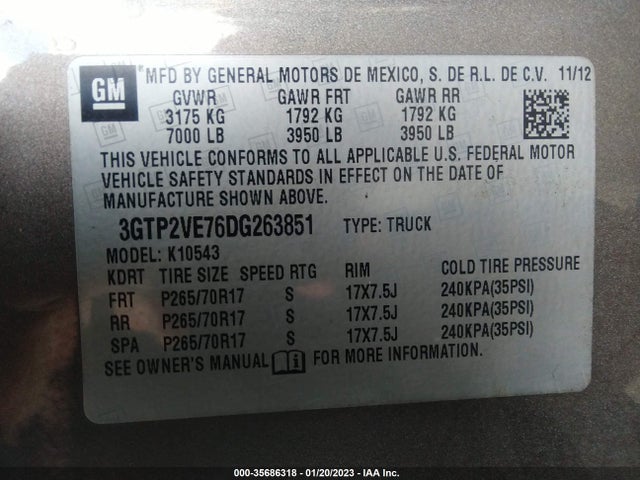 2013 GMC SIERRA 1500 SLE VIN: 3GTP2VE76DG263851
