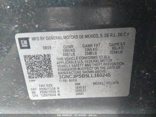 2020 Chevrolet Trax, VIN: 3GNCJPSB5LL160245