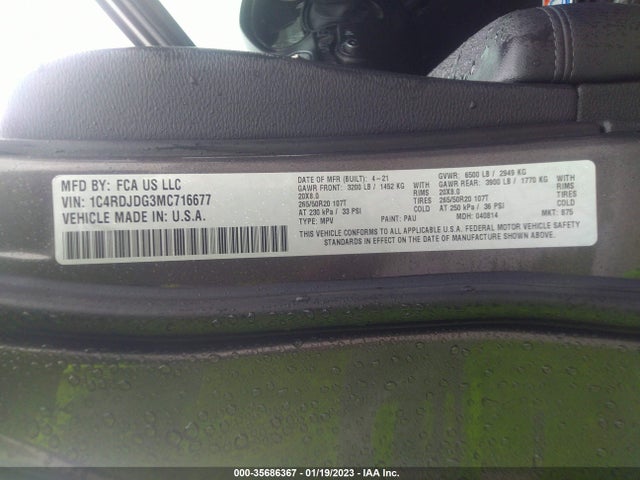 2021 Dodge Durango, VIN: 1C4RDJDG3MC716677