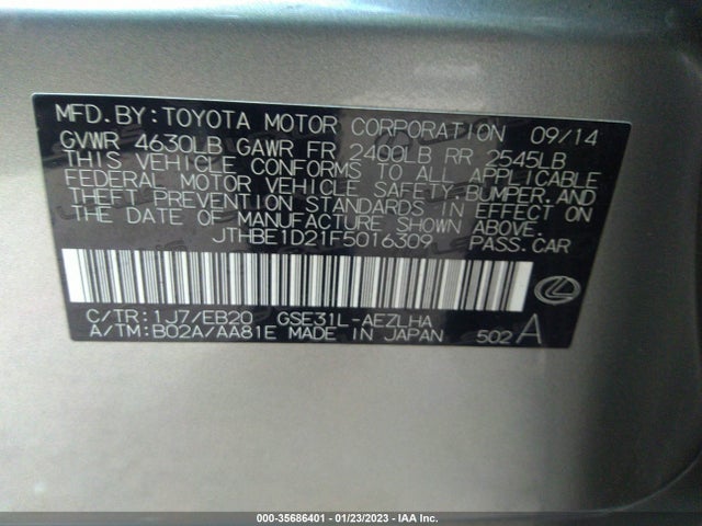 Lexus IS 350 2015 JTHBE1D21F5016309 Image 10