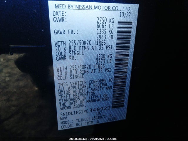 2023 Infiniti QX60, VIN: 5N1DL1FS1PC348921