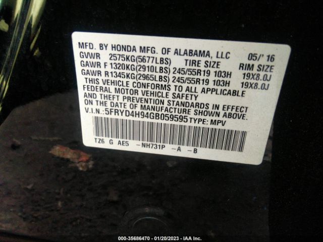 5FRYD4H94GB059595 Acura Mdx W/advance/w/advance