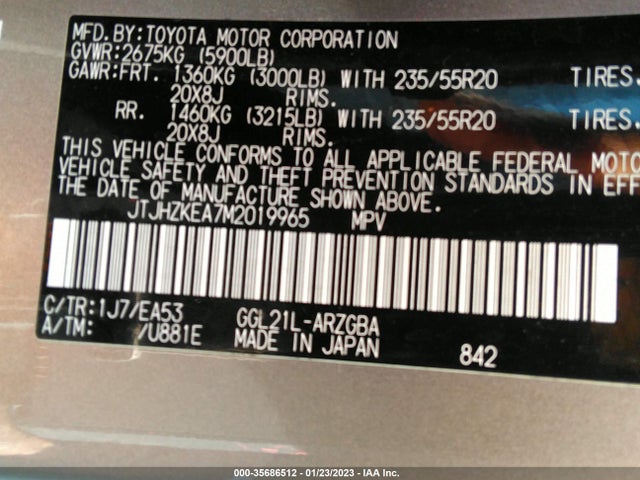 2021 Lexus RX, VIN: JTJHZKEA7M2019965