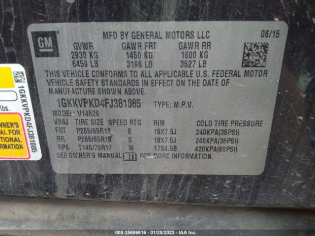 1GKKVPKD4FJ381085 GMC ACADIA SLE