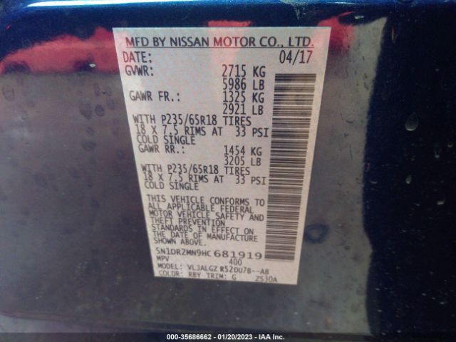 5N1DR2MN9HC681919 Nissan Pathfinder Sl