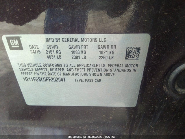 1G11F5SL6FF292047 Chevrolet Malibu
