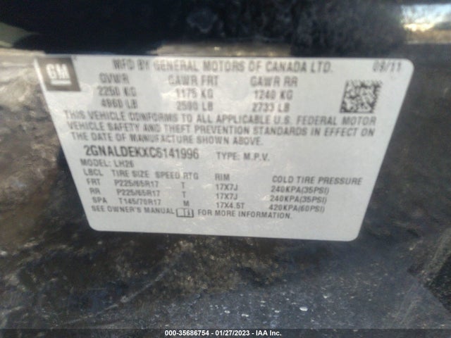 2012 CHEVROLET EQUINOX LT W/1LT VIN: 2GNALDEKXC6141996