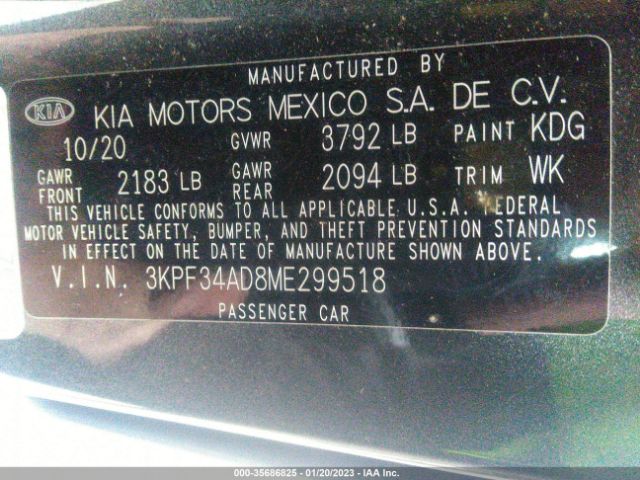 3KPF34AD8ME299518 KIA Forte Gt-line