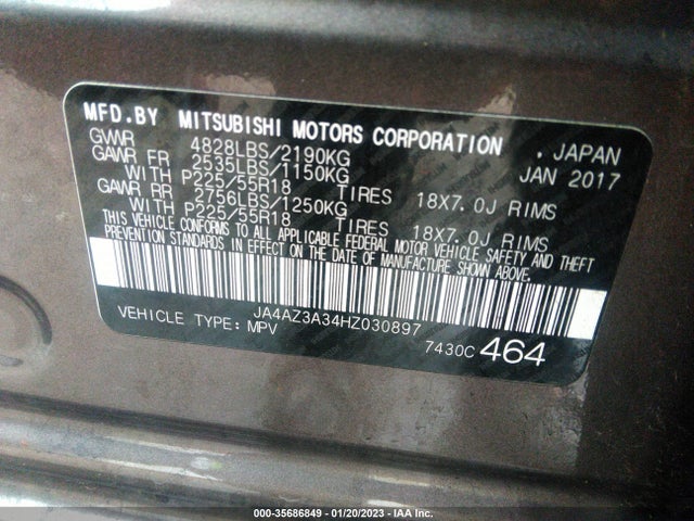 2017 Mitsubishi Outlander, VIN: JA4AZ3A34HZ030897