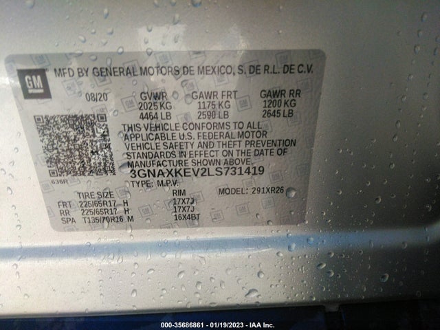 2020 Chevrolet Equinox, VIN: 3GNAXKEV2LS731419