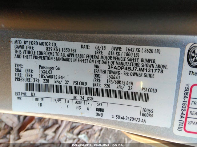 2018 Ford Fiesta, VIN: 3FADP4BJ7JM131778