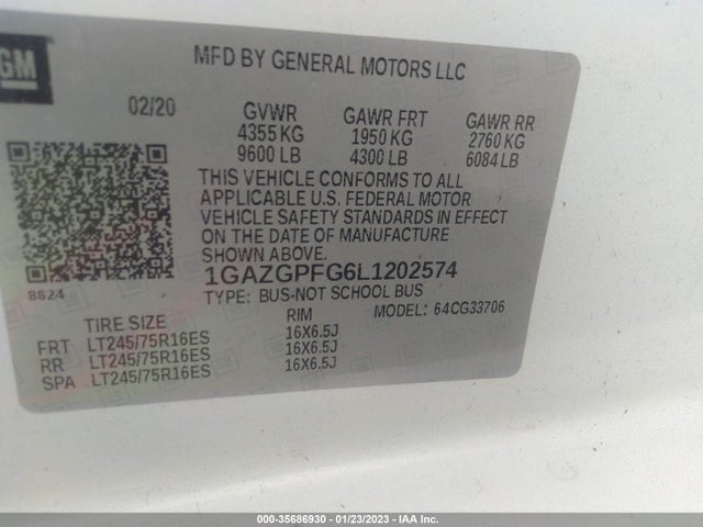 2020 Chevrolet Express, VIN: 1GAZGPFG6L1202574