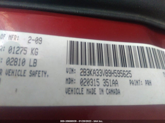 2009 DODGE CHARGER SXT VIN: 2B3KA33V89H595625