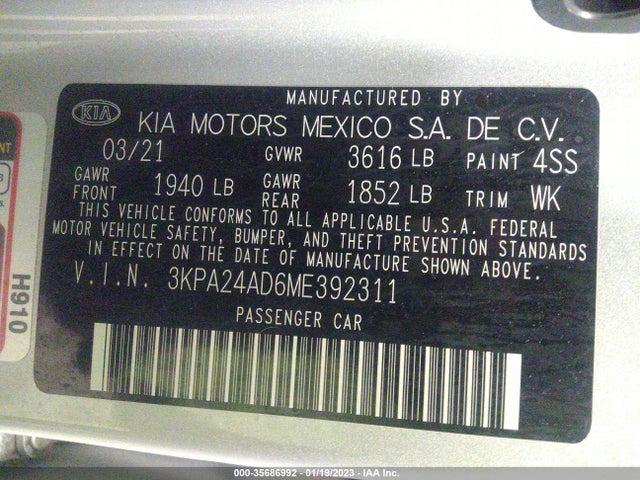 2021 Kia Rio, VIN: 3KPA24AD6ME392311