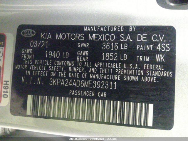 3KPA24AD6ME392311 KIA RIO S
