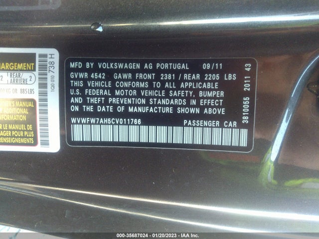 Volkswagen Eos Lux 2012 WVWFW7AH5CV011766 Image 10