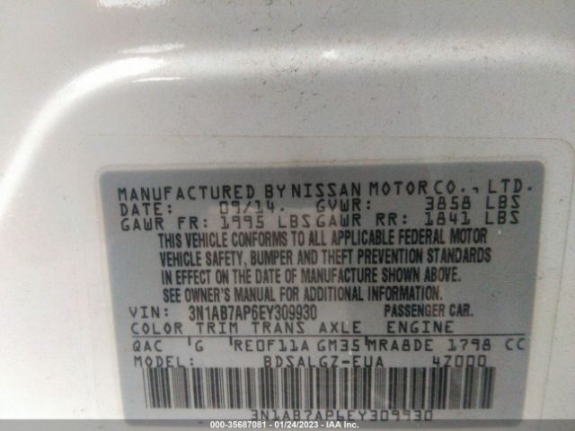 3N1AB7AP6EY309930 Nissan SENTRA SL