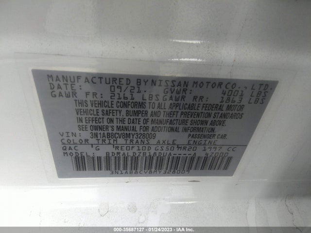 2021 Nissan Sentra, VIN: 3N1AB8CV8MY328009
