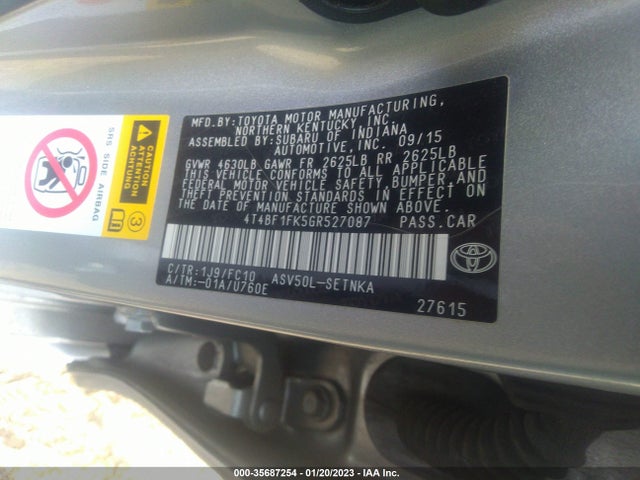2016 Toyota Camry, VIN: 4T4BF1FK5GR527087