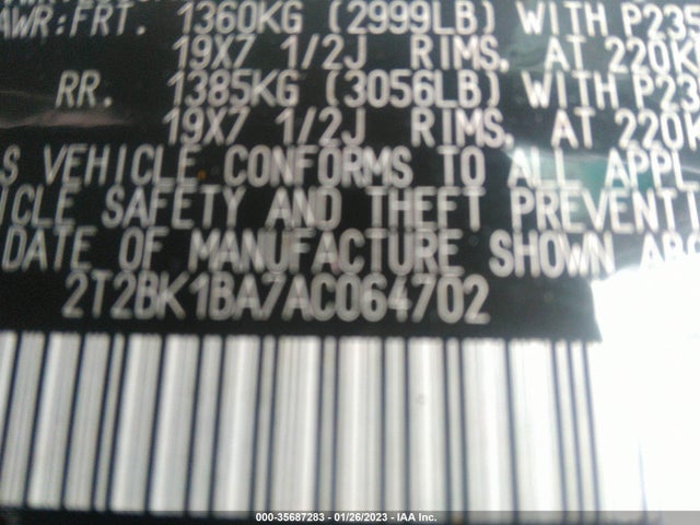 2T2BK1BA7AC064702 Lexus RX 350