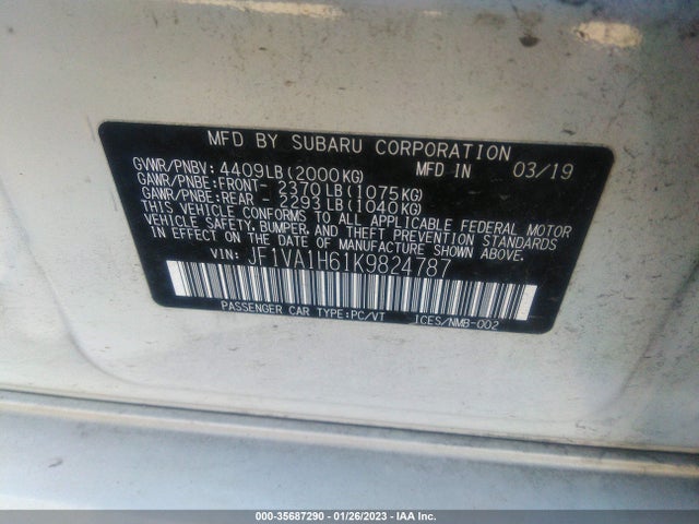 2019 Subaru WRX, VIN: JF1VA1H61K9824787