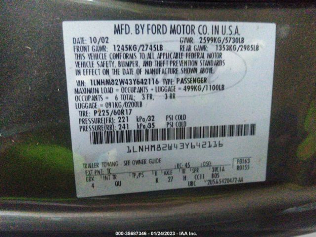 1LNHM82W43Y642116 Lincoln Town Car