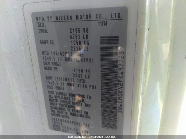 2015 Nissan NV 200, VIN: 3N6CM0KN2FK697728