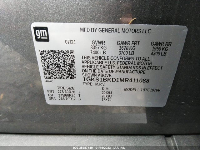 2021 GMC Yukon, VIN: 1GKS1BKD1MR411088