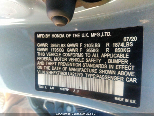 Honda Civic Hatchback Ex 2020 SHHFK7H63LU421270 Image 10