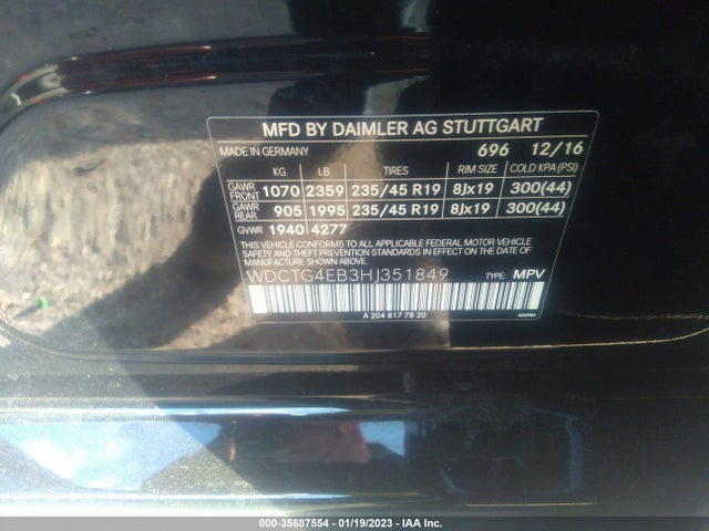 2017 Mercedes-Benz GLA-Class, VIN: WDCTG4EB3HJ351849