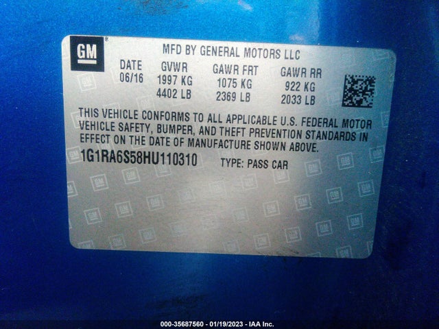 2017 Chevrolet Volt, VIN: 1G1RA6S58HU110310