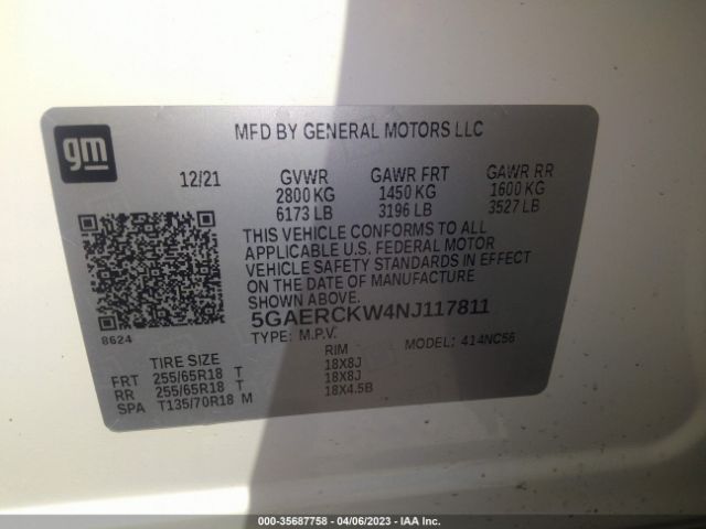 5GAERCKW4NJ117811 Buick Enclave