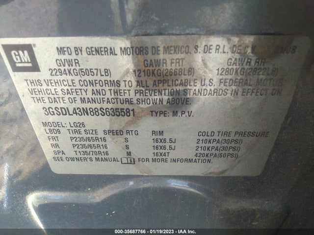 2008 SATURN VUE XE VIN: 3GSDL43N88S635581